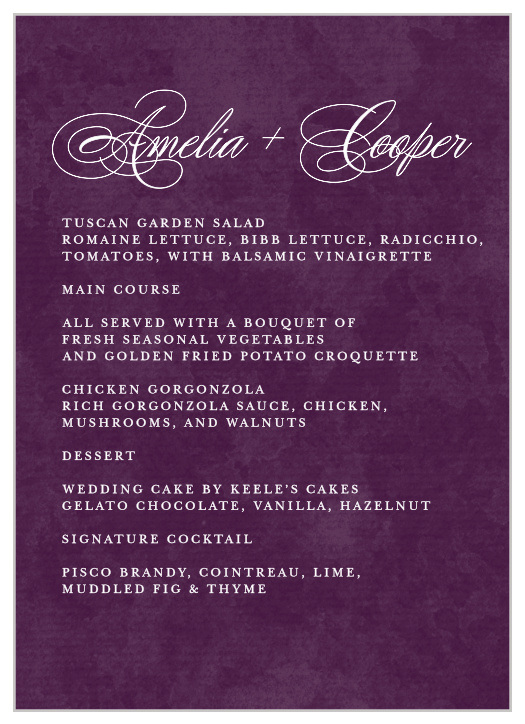 No matter what you’re serving, make your guests’ mouths water with our In The Mood Wedding Menus. 