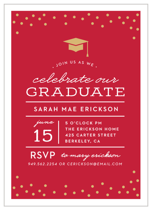 Ensure that all of your friends and family are around to witness the graduation; our Cap & Confetti Graduation Party Invitations are perfect for gathering them all together.