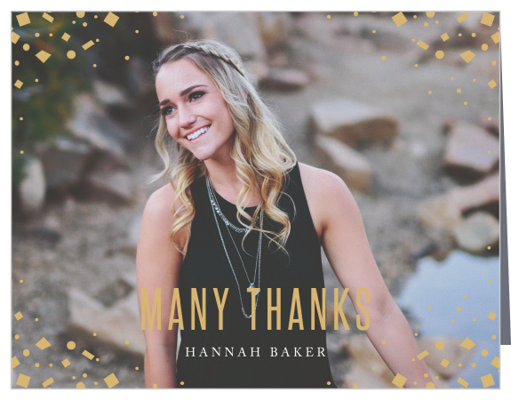 Our Gold Confetti Corners Graduation Thank You Card is great for showing your gratitude.