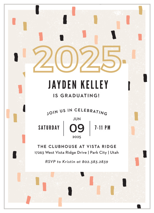 Start off your celebrations with our exciting Confetti Class Graduation Party Invitations. 