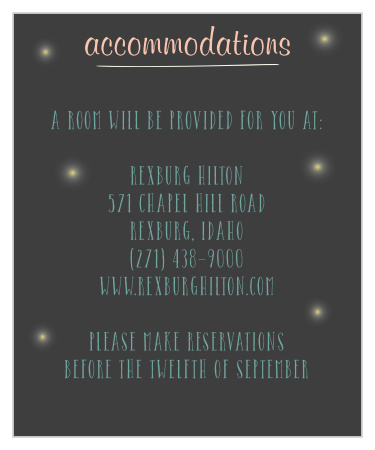 Make it easy for your guests to make reservations for your wedding with this fully customizable Accommodations card that matched The Mason Jars and Fireflies wedding suite.