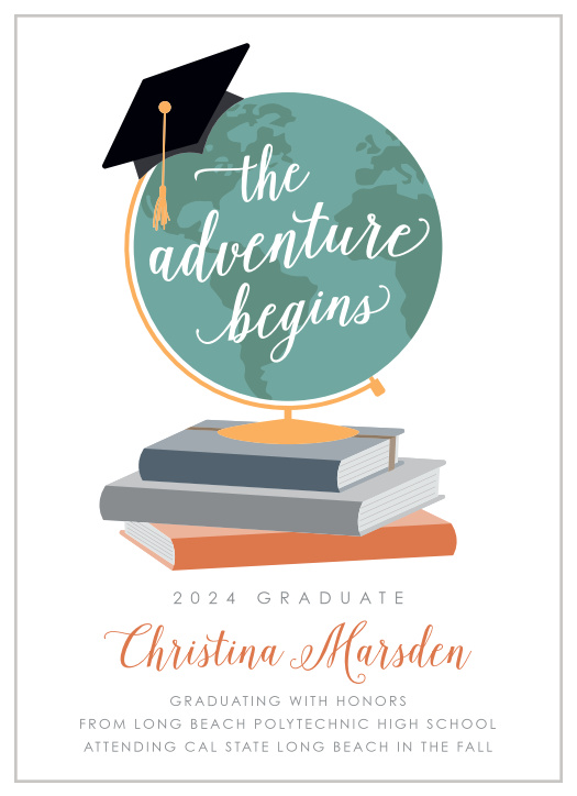 Choose our The Adventure Begins Graduation Announcements to accompany you for the start of your biggest journey yet! 