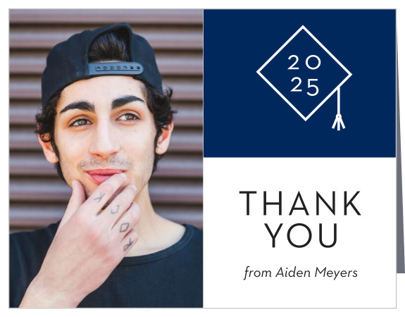 Go for modern sophistication with our Simple Cap Graduation Thank You Card!