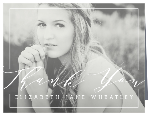 Our Script Frame Graduation Thank you Card uses your stunning photo to show your friends and family your gratitude.