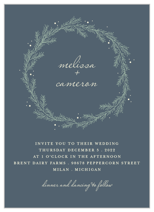 For a beautiful invitation befitting the elegance of your wedding plans, look no further than our Evergreen Wreath Wedding Invitations.