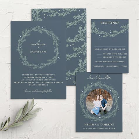Evergreen Wreath Wedding Invitations