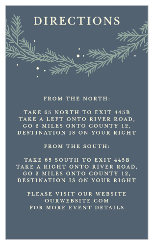 Our Evergreen Wreath Direction Cards utilize the same gorgeous design and color scheme as several other cards in the Evergreen Wreath wedding suite.