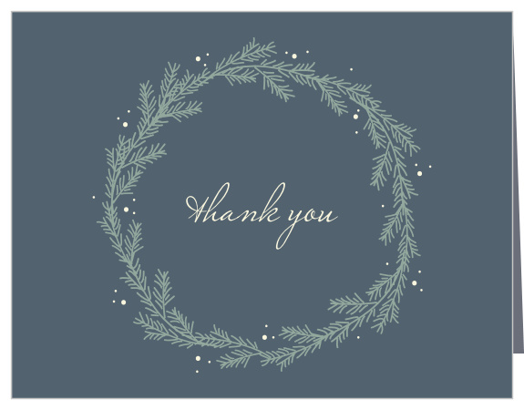 Our Evergreen WreathThank You Cards utilize the same gorgeous design and color scheme as several other cards in the Evergreen Wreath wedding suite.