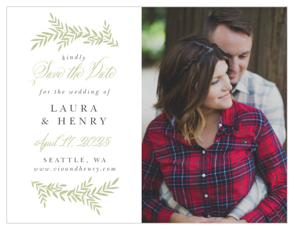 Enjoy the company of your friends and family when you use our Blissful Boughs Save-the-Date Cards to invite them.