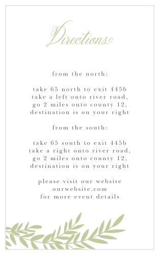 Our Blissful Boughs Direction Cards utilize the same gorgeous design and color scheme as several other cards in the Blissful Boughs wedding suite.
