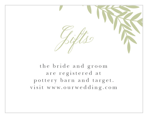 Our Blissful Boughs Registry Cards utilize the same gorgeous design and color scheme as several other cards in the Blissful Boughs wedding suite.