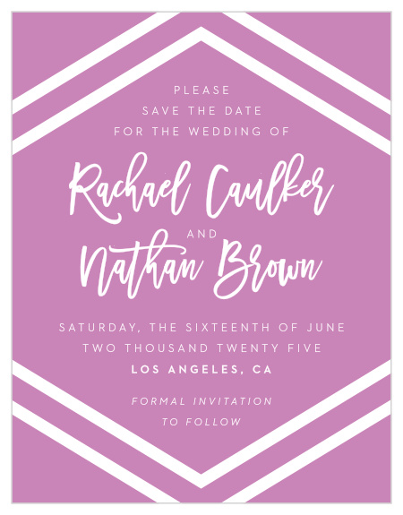 Enjoy the company of your friends and family when you use our Cheeky Chevron Save-the-Date Cards to notify them.