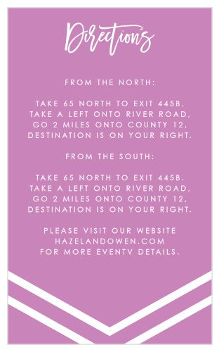 Our Cheeky Chevron Direction Cards utilize the same gorgeous design and color scheme as several other cards in the Cheeky Chevron wedding suite.