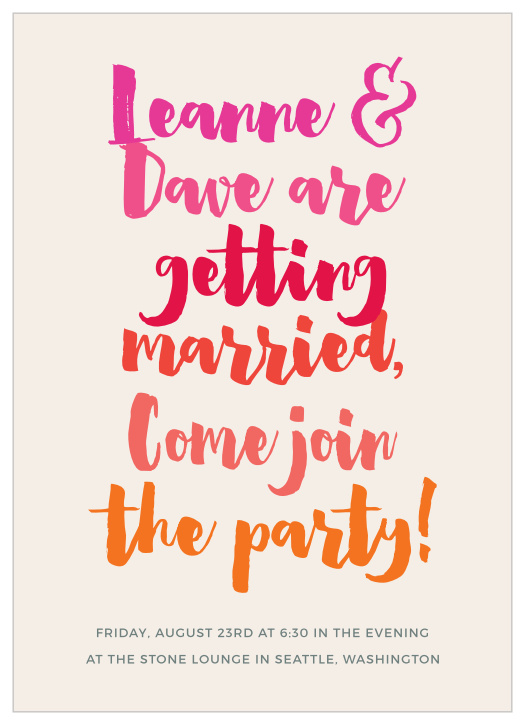 Enjoy the company of your friends and family when you use our Bright Lettering Wedding Invitations to invite them.