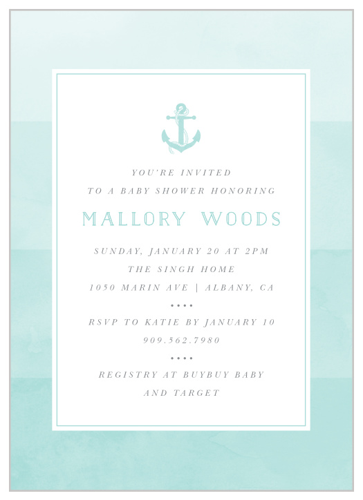 Whether it's a girl or boy, you can customize the colors of this invite to match accordingly with your baby shower theme.