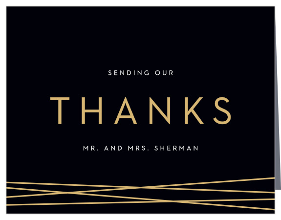 Our Cross Over Thank You Cards utilize the same gorgeous design and color scheme as several other cards in the Cross Over wedding suite.