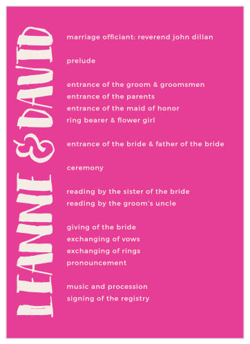 Our Bright Lettering Wedding Programs utilize the same gorgeous color scheme as several other cards in the Bright Lettering wedding suite.