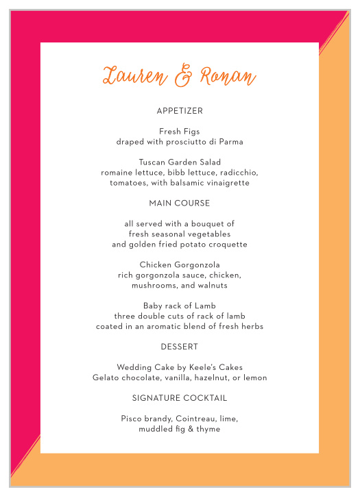 Our Cupid's Keys Wedding Menus utilize the same gorgeous design and color scheme as several cards in the Cupid's Keys wedding suite. 