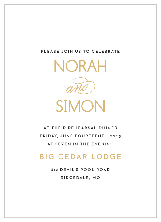 Our gorgeous Deco Type Foil Rehearsal Dinner Invitations are perfect for planning out every detail of your wedding.