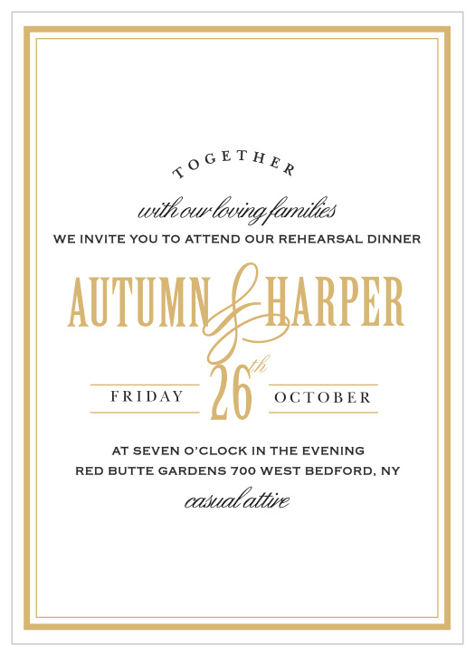 Our gorgeous Antique Elegance Rehearsal Dinner Invitations are perfect for gathering your friends and family together for a wedding test run.