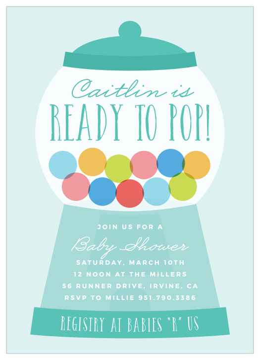 A sweet little celebration! Customize this bubble gum baby shower invite and choose from well over 200 font and color variations to match your shower theme! 