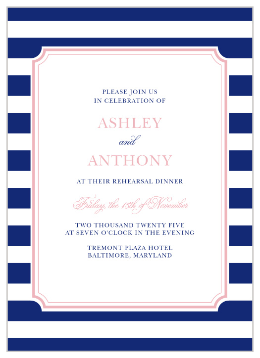 Create cheerful yet elegant invitations with the Preppy Stripe Rehearsal Dinner Invitations.