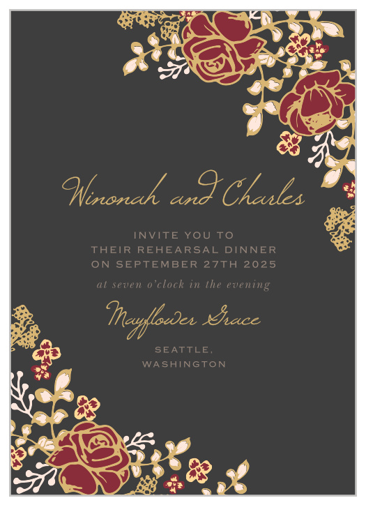 Our gorgeous Opulent Floweret Rehearsal Dinner Invitations are perfect for gathering your friends and family together for a wedding test run.