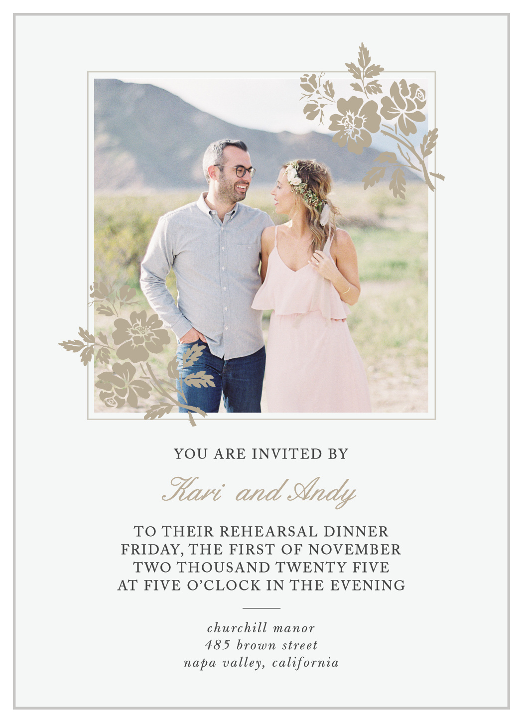 Rose Stamped Rehearsal Dinner Invitations