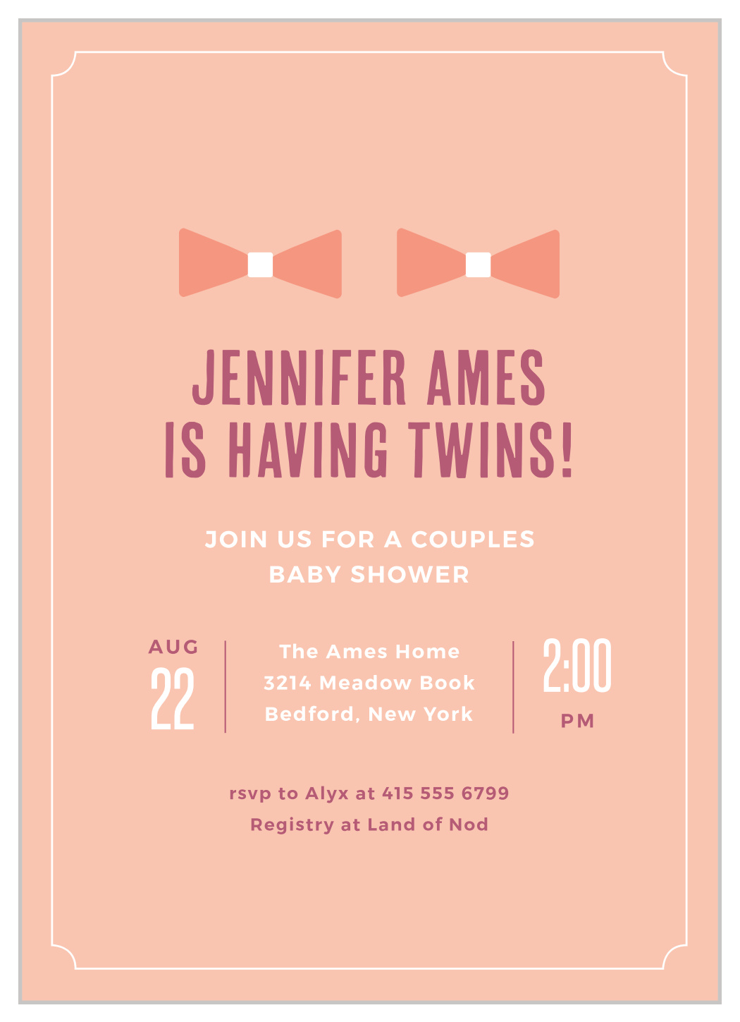 Girl Twins Baby Shower Invitations