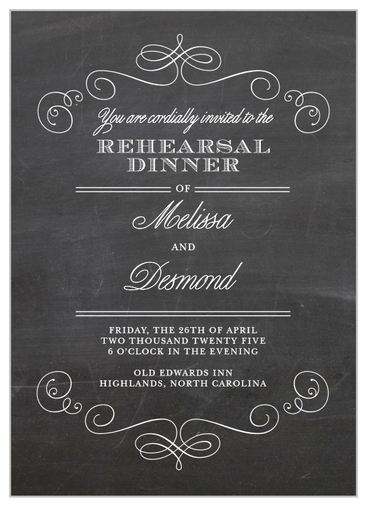 Our Fancy Chalkboard Rehearsal Dinner Invitations are perfect for gathering your friends and family together for a wedding test run.