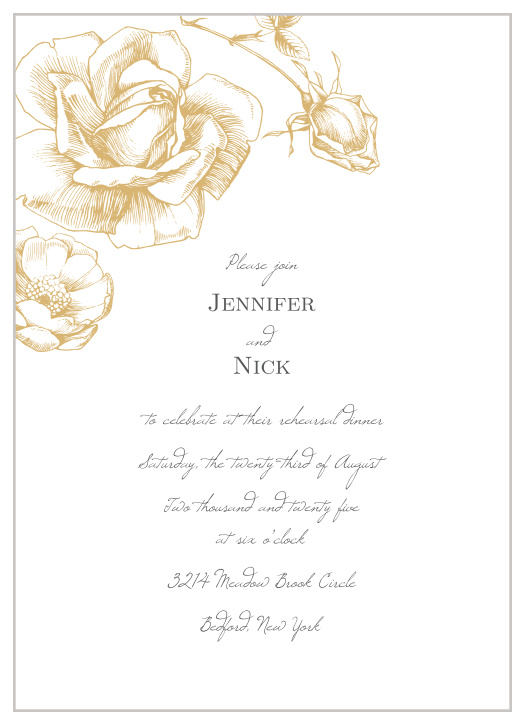 Our Illustrated Rose Rehearsal Dinner Invitations are perfect for gathering your friends and family together for a wedding test run.
