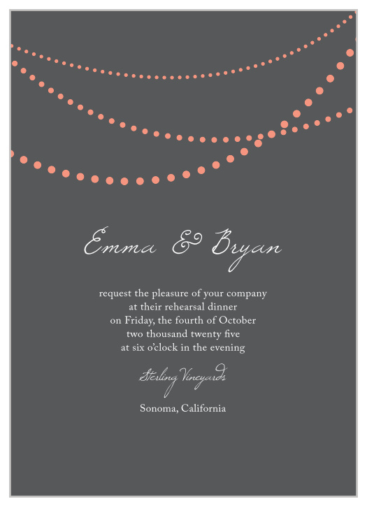 Our String Lights Rehearsal Dinner Invitations are perfect for gathering your friends and family together for a wedding test run.