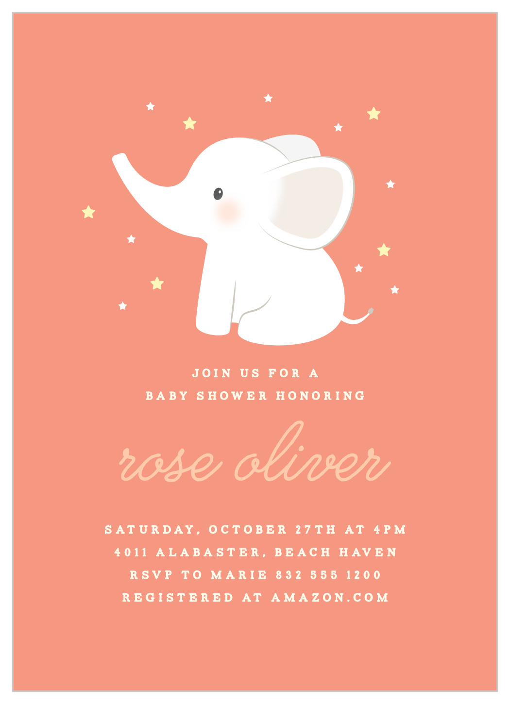 Girl Elephant Baby Shower Invitations