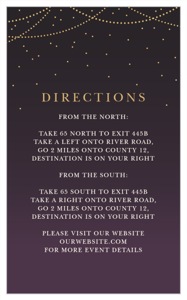 Our Light and Lantern Direction Cards utilize the same gorgeous design and color scheme as several other cards in the Light and Lantern wedding suite.