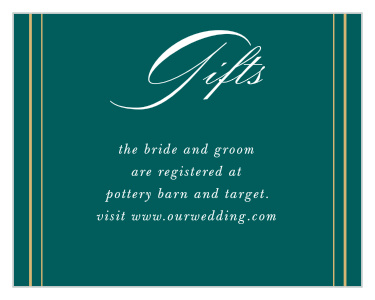 Our Striped Swash Registry Cards utilize the same gorgeous design and color scheme as several other cards in the Striped Swash wedding suite.