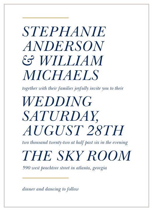 For a beautiful invitation befitting the elegance of your wedding plans, look no further than our Stacked Italic Wedding Invitations.