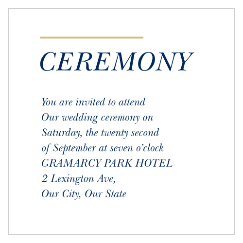Our Stacked Italic Ceremony Cards utilize the same gorgeous design and color scheme as several other cards in the Stacked Italic wedding suite.