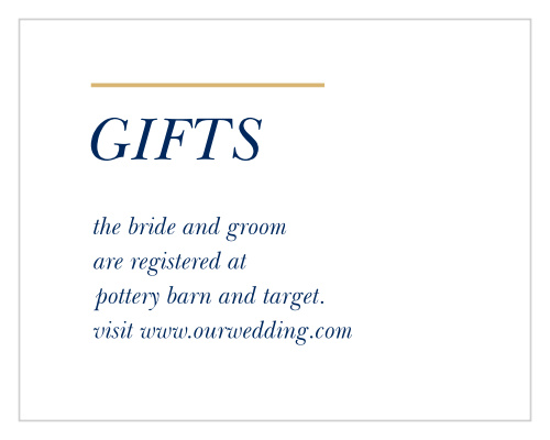 Our Stacked Italic Registry Cards utilize the same gorgeous design and color scheme as several other cards in the Stacked Italic wedding suite.