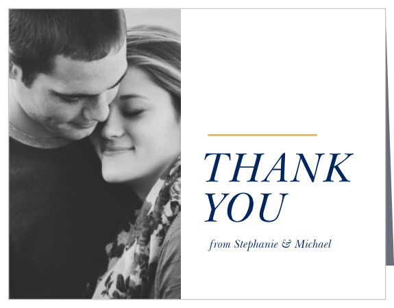 Our Stacked Italic Thank You Cards utilize the same gorgeous design and color scheme as several other cards in the Stacked Italic wedding suite.