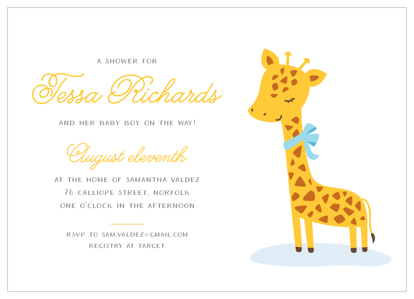 Toy Giraffe Baby Shower Invitations