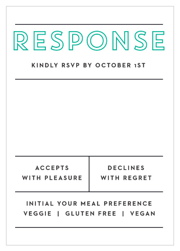 Our Bold Outline Response Cards give you the opportunity to tally up all of your guests, as well as their individualized needs.