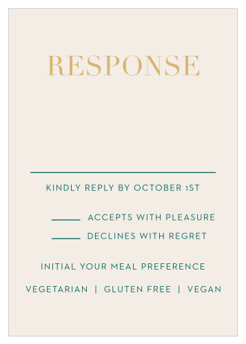 Our With This Ring Response Cards give you the opportunity to tally up all of your guests, as well as their individualized needs.