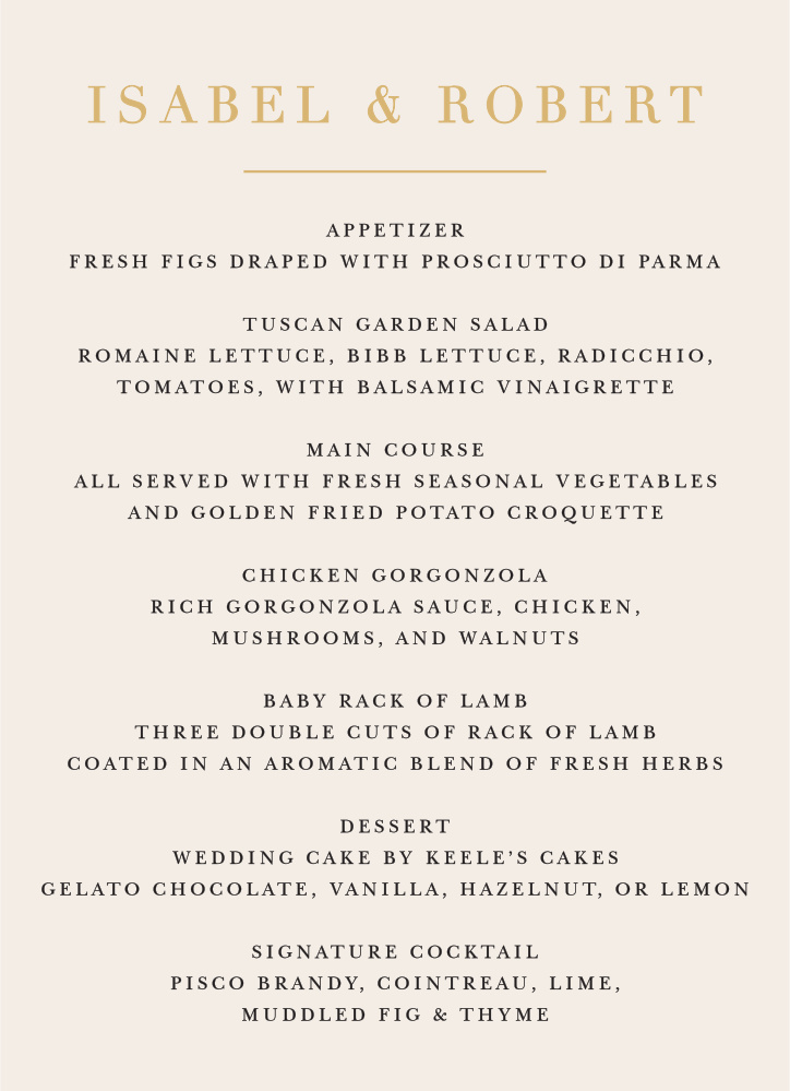 Timeless Type Wedding Menus by Basic Invite