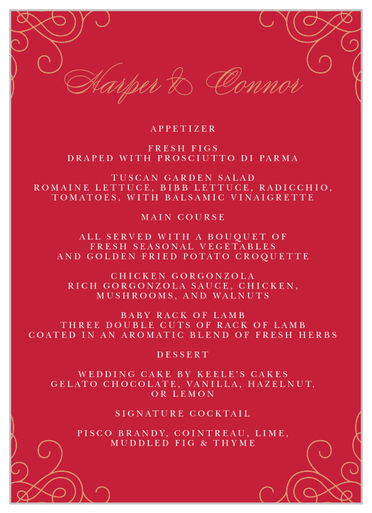 Our Color of Love Wedding Menus are classically romantic.