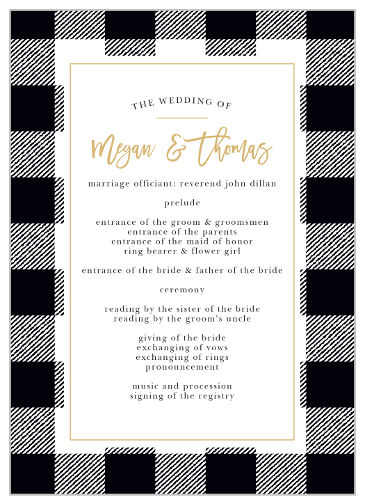 Our Rustic Plaid Wedding Programs utilize the same gorgeous design and color scheme as several other cards in the Rustic Plaid wedding suite.