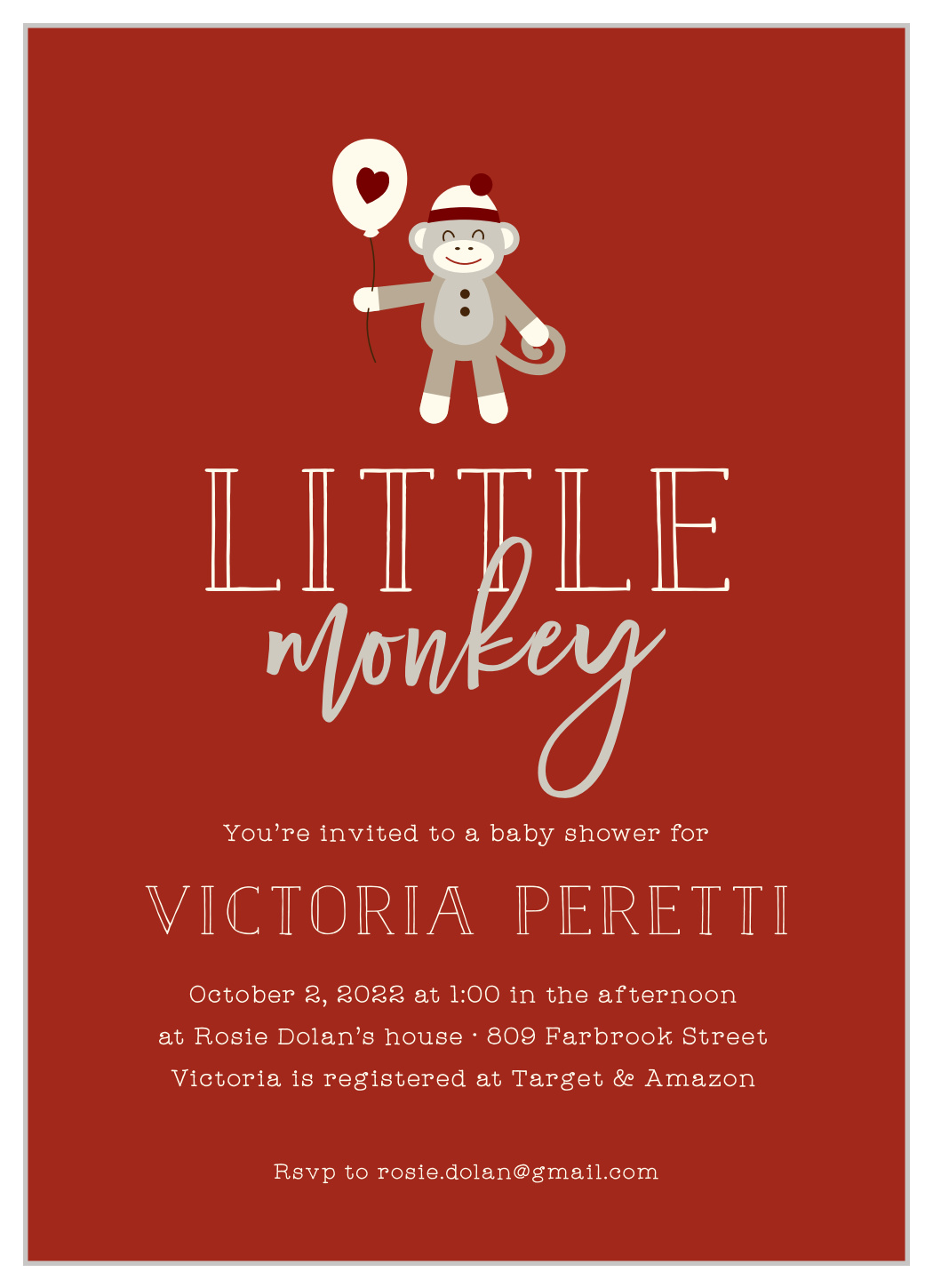 Sock Monkey Baby Shower Invitations