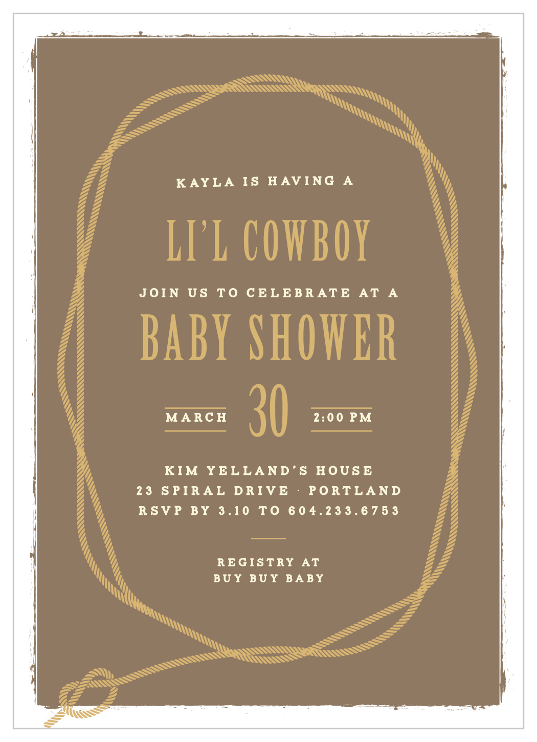 Western Lasso Baby Shower Invitations
