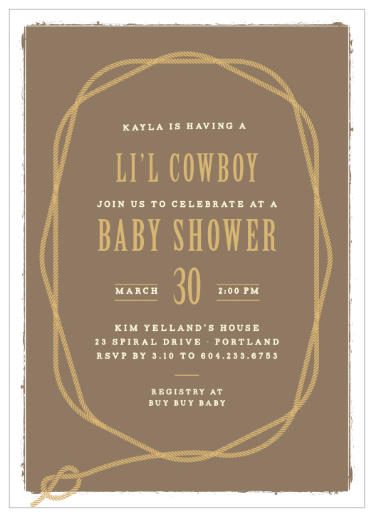 Round up all your friends and family by sending out our Western Lasso Baby Shower Invitations!