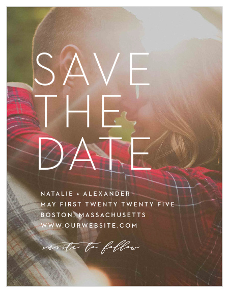 Our Modern Ombre Save-the-Date Magnets are as beautiful as the photo you choose to adorn their background. With a duo of typefaces- a clean and classic print, as well as a looping calligraphy-, these magnets tell your guests everything they need to know.