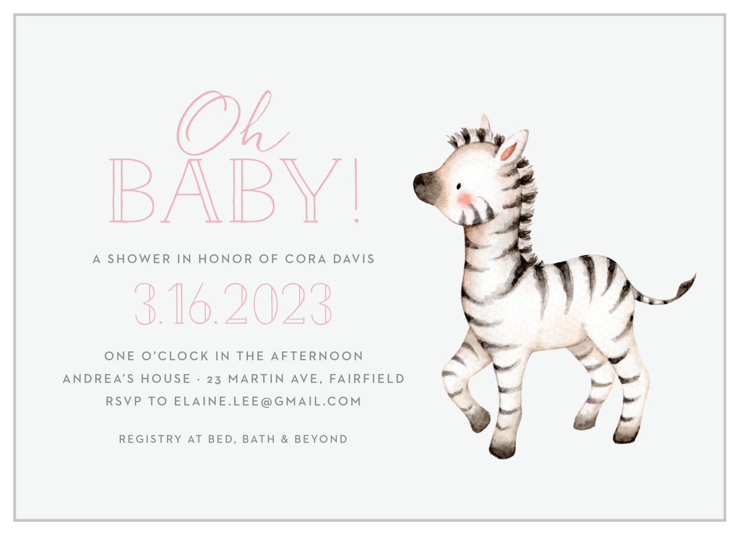 Baby Zebra Baby Shower Invitations